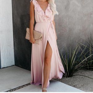 Vici Beauty Secret Ruffle Tie Maxi Dress - Dusty Pink - Small